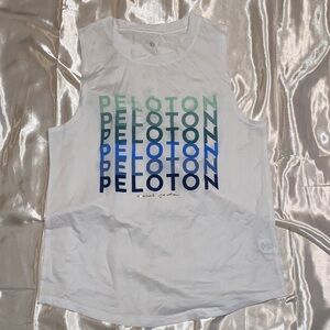 Spiritual Gangster x Peloton White Tank Top with Blue and Green Print